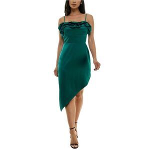 pear culture Womens Ruffled Asymmetrical Dress, darkgreen, Juniors, 15